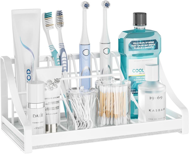 OVICAR Toothbrush Holder Instant-Dry Organizer - Bathroom Countertop Organizer Kids Electric Toothbrush Toothpaste Holders - 7 Slots Bathroom Sink Accessories Storage Tooth Brush Counter Organization, White - Image 1